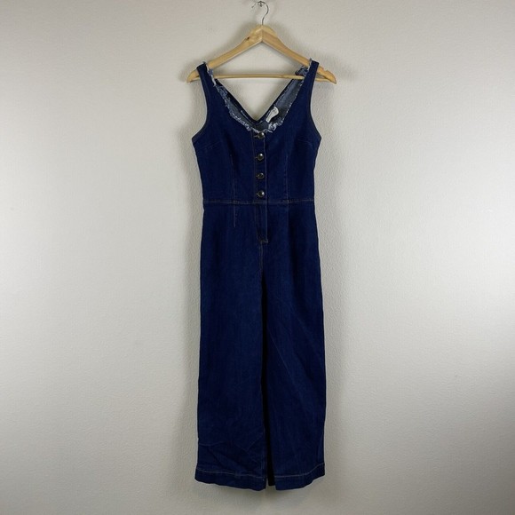 Universal Threads Denim Jumpsuit Womens 4 Sleeveless Button Front Frayed Boho - Picture 10 of 12